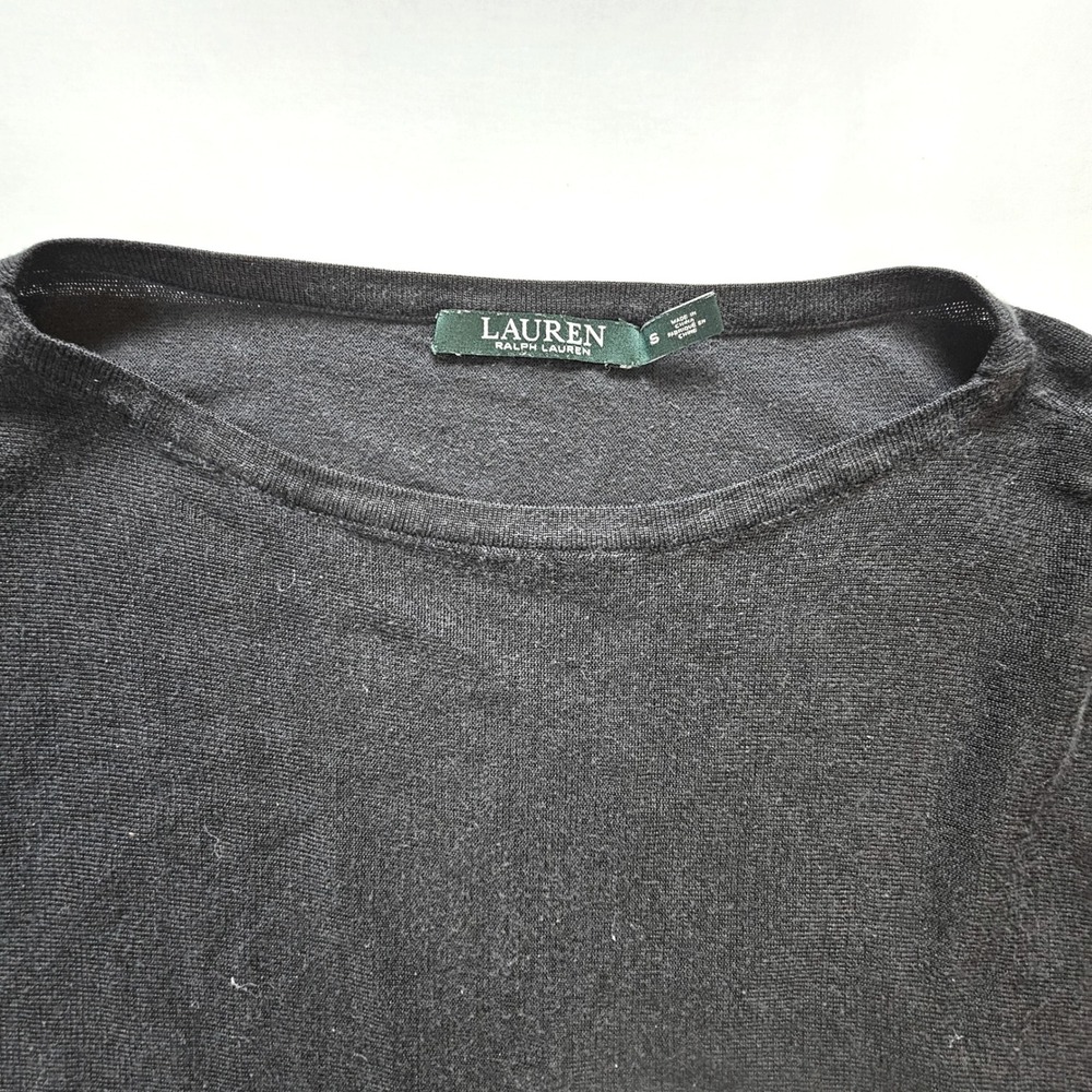 Lauren Ralph Lauren Black Cotton Viscose Boat Neck Dolman Sleeve Knit Top S